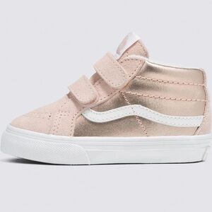 Vans Sk8-Hi Zip Toddler Shoes Rose Gold Pink Suede Velcro Sz 7.5